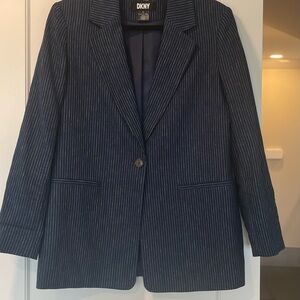 DKNY Navy Pinstripe Single-Button Blazer